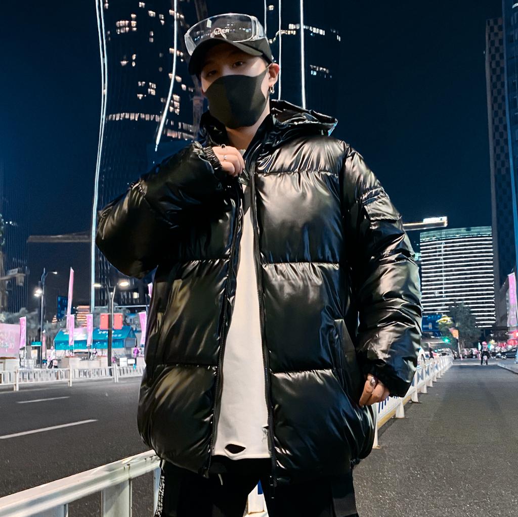 Winter Solid Color Parka Men Thick Hooded Jacket 2025 New Warm Harajuku Coat Male Casual Zipper Jackets Windproof Outwear