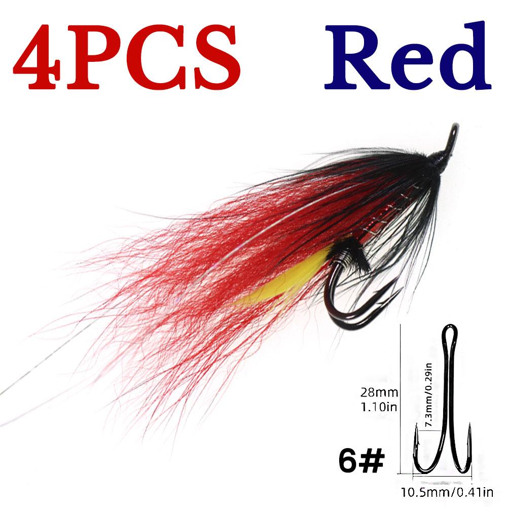 #6 Double Hook Salmon Steelhead Wet Flies, Intruder Style Fox Tail Streamer Fishing Lure, Trout Bass Bait Freshwater & Saltwater