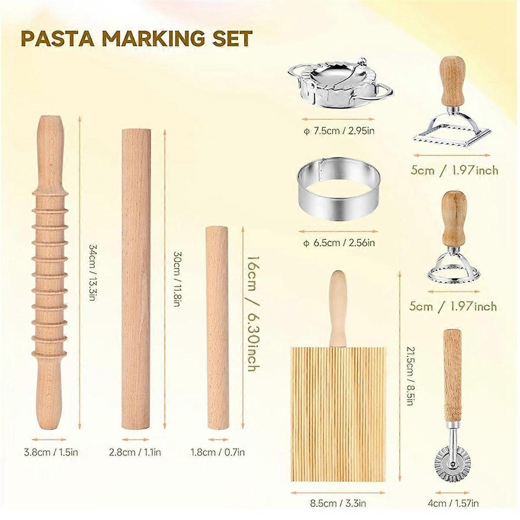 9Pcs Pasta Making Tools Set, Wooden Rolling Pin,Pastry Cutter Wheel