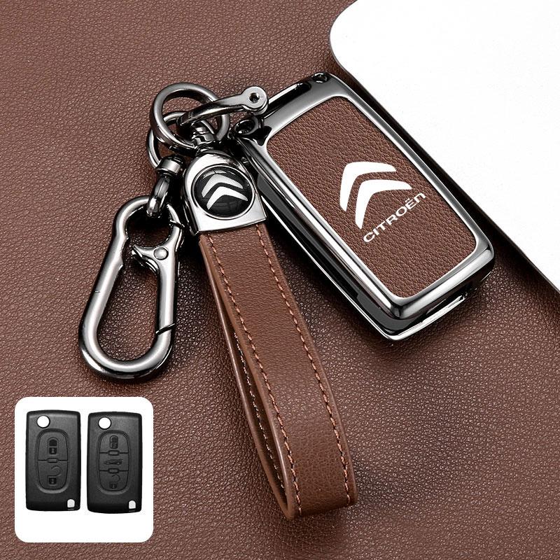 AAMH1 Zinc Alloy Leather Car Flip Remote Key Case Cover Protector Shell Durable For Citroen C2 C3 C4 C5 C6 Xsara Berlingo Accessories
