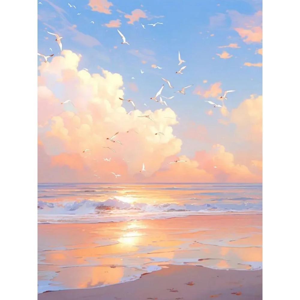 Diamond Painting Full Drill Fantasy Beach Sea Round Diamond Painting Handmade Animal Landscape Diy Diamond Mosaic Painting Home Decoration