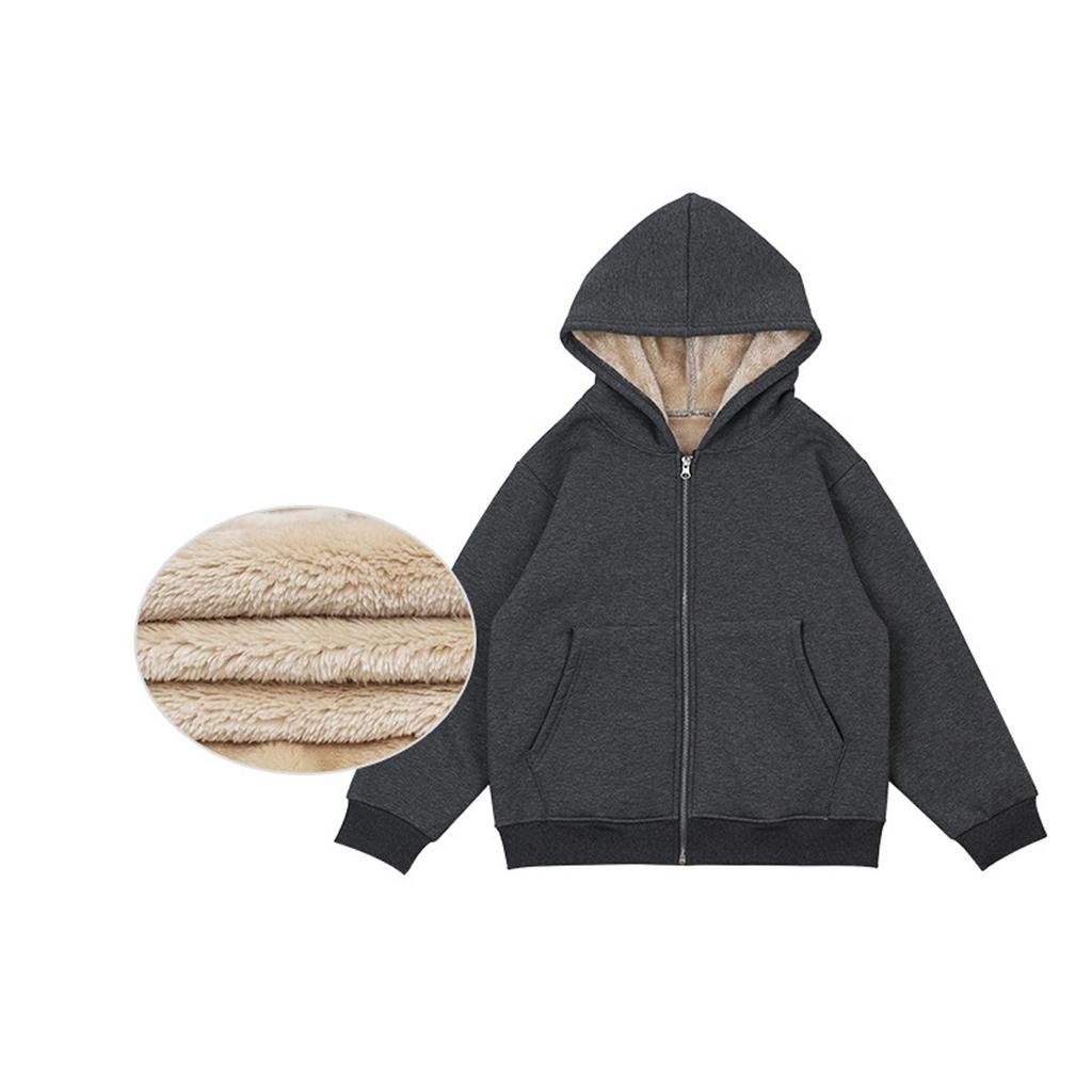 Winter Boys' And Girls' Fleece Hooded Sweatshirt Medium And Large Lamb Fleece Warm Jacket