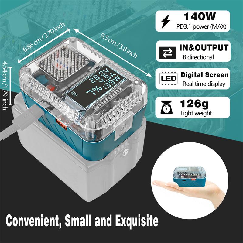Li-Ion Battery Adapter Converter Digital Display Adapter Usb Type-C Power Supply 140W Pd3.1 For Makita Li-Ion Battery Charger