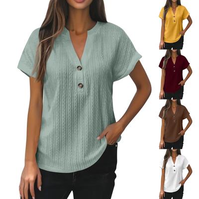 New Women's Fashion Casual Color Button V-neck T-shirt For Women