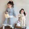 Spring and Autumn Korean Version Plain Girls' Clothing Lace Splicing Children's Set Long Sleeve Cartoon Printed Top + Pants