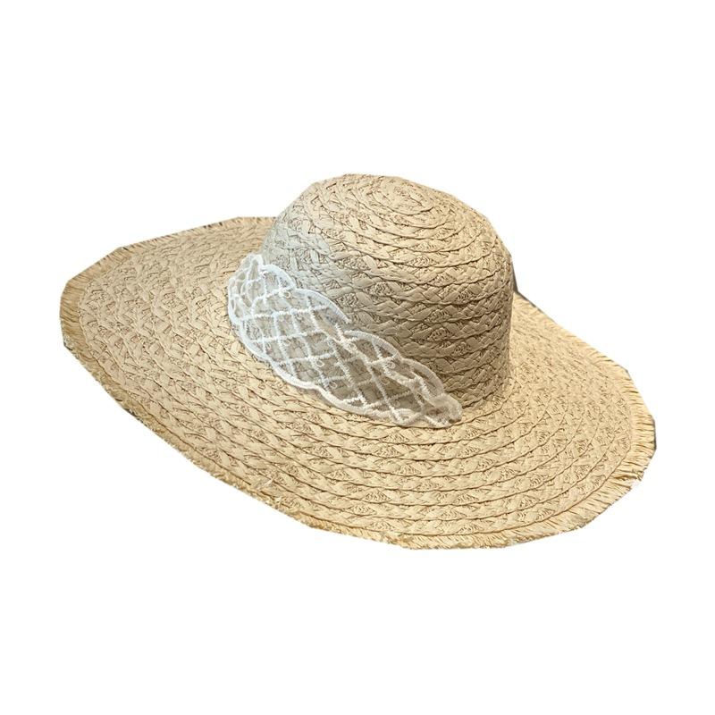 Women's Summer Lace Straw Woven Hat Breathable Sun Protection Hat Beach Vacation Wide Brim Sun Hat