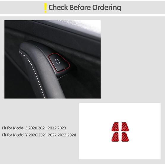 BETTERHUMZ Door Open Button Sticker Compatible with Tesla Model 3 - Model Y 2024- Carbon Fiber Door Lock Switch Trim Interior Accessories (Red)
