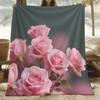 Pink Rose Floral Throw Blanket, Soft Cozy Flannel Blanket, Romantic Home Decor Gift for Couch Bed
