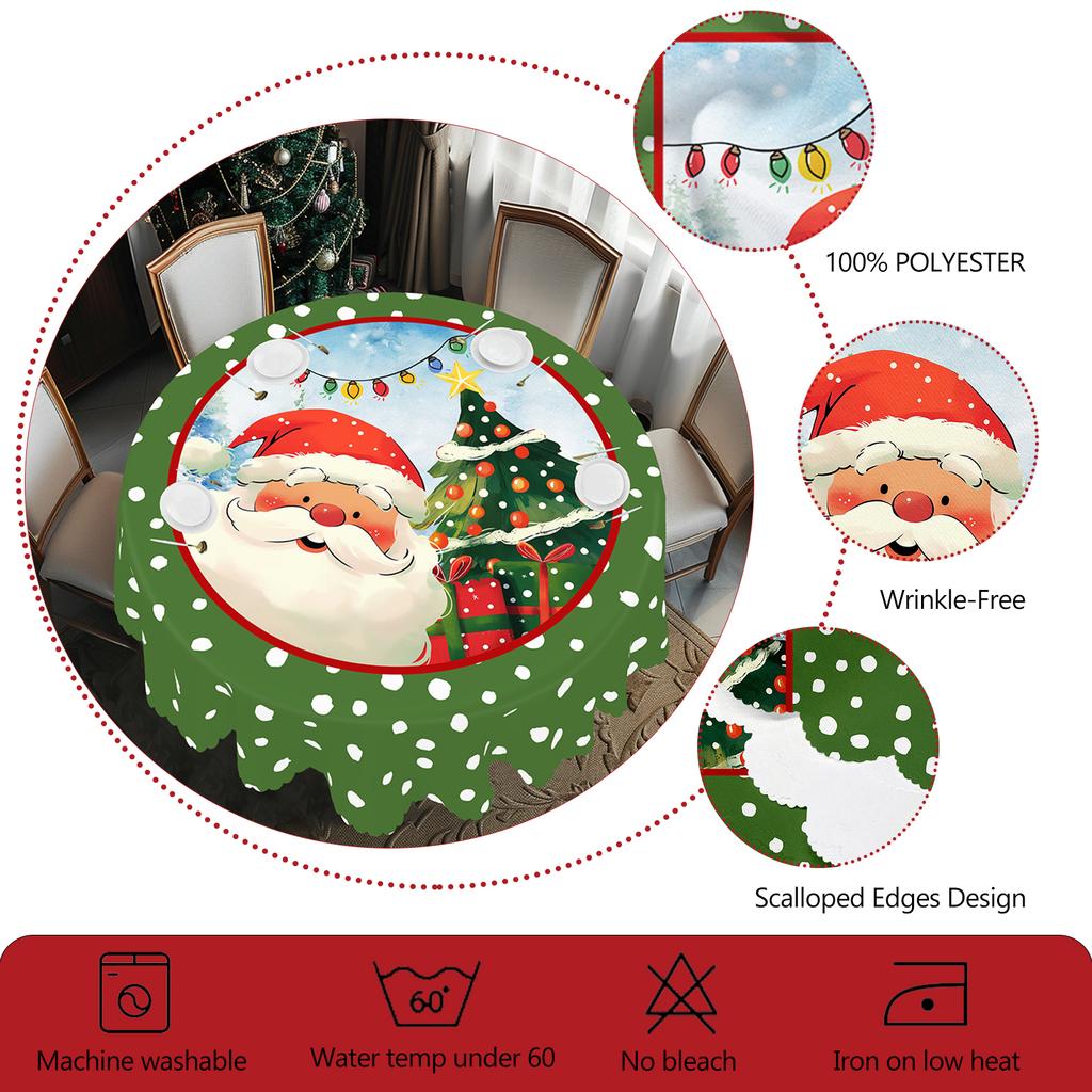 1 kus vánočního kulatého a obdélníkového ubrusu, různé velikosti, potisk Santa Clause a vánočního stromku, zelený ubrus se zelenými puntíky, S