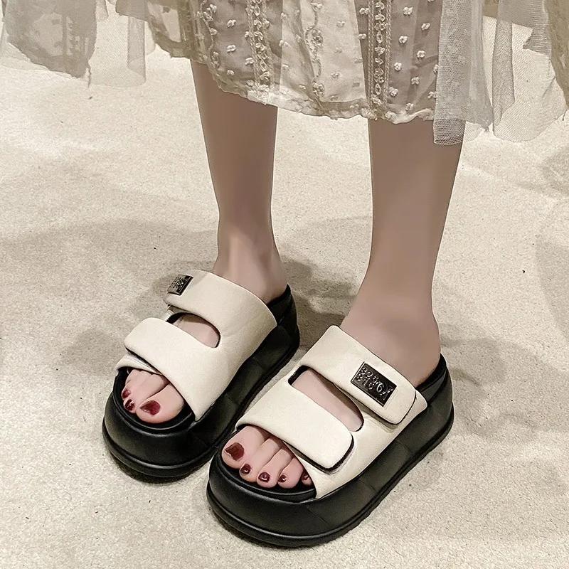 Fashion 2024 fashion High Platform Women's Summer Slippers 7.5CM Wedge Heels Slides Sweet Girl Chunky Sandals Open Toed Beach Flip-Flops