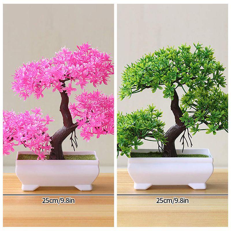 Artificial Plastic Plants Bonsai Fake Plant Flowers Potted Ornaments Simulated Tree Potted Creative Desk Decor Home Table Decor