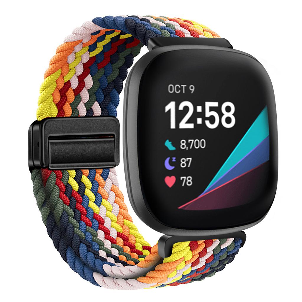 Nylon Braided Loop Strap For Fitbit Versa 4/3 Adjustable Metal Magnetic Bracelet Wristband For Fitbit Sense 2/1 Band Accessories