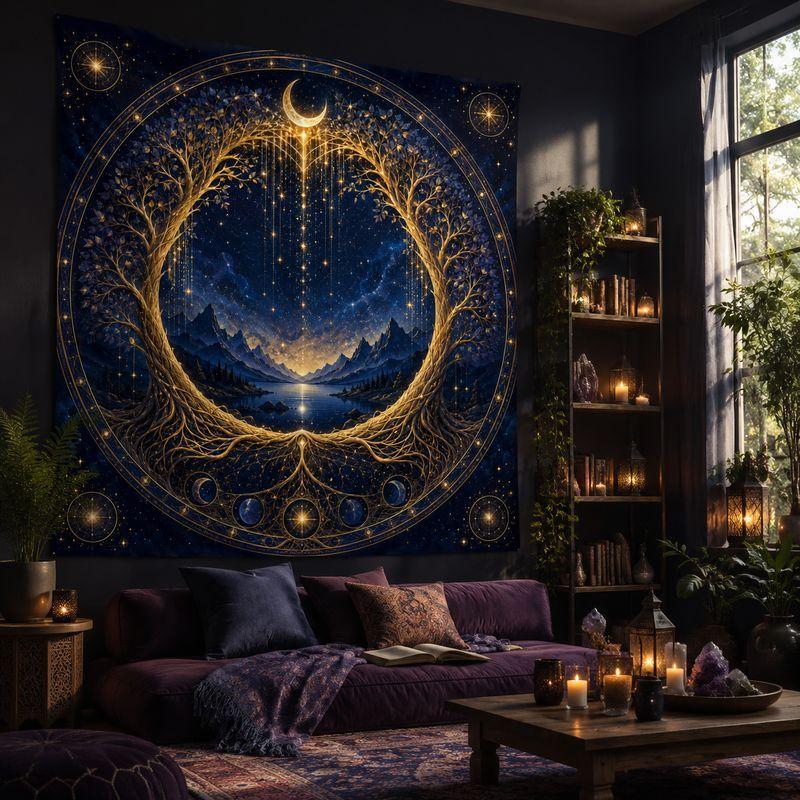 Retro Sun Moon Constellation Tapestry Celestial Starry Sky Wall Hanging Bohemian Aesthetic Bedroom Home Decor