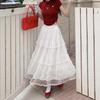 Lace-trimmed Sprin Summer Skirt – New Spring Collection High-waisted Sweet and Slimming Long Skirt Design – White Tiered Skirt