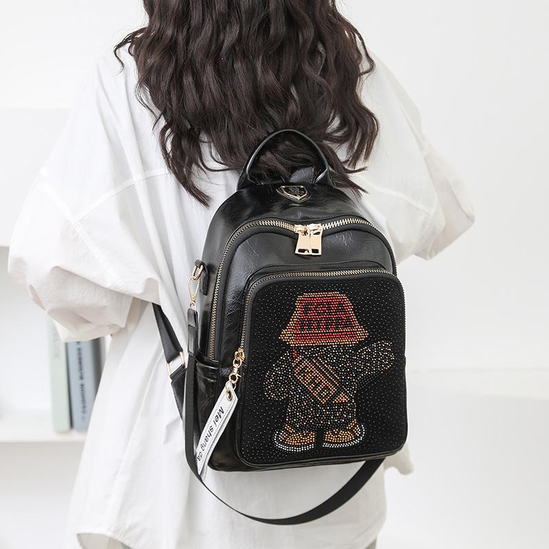 Schoolbag1011 new cartoon bear backpack female Korean version cute hot diamond large capacity backpack soft leather casual travel bag