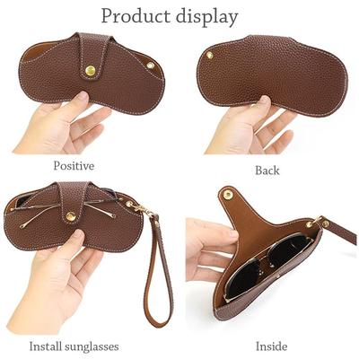 Simple Hanging Neck Wrist Sunglasses Case PU Leather Glasses Storage Box Glasses Bag