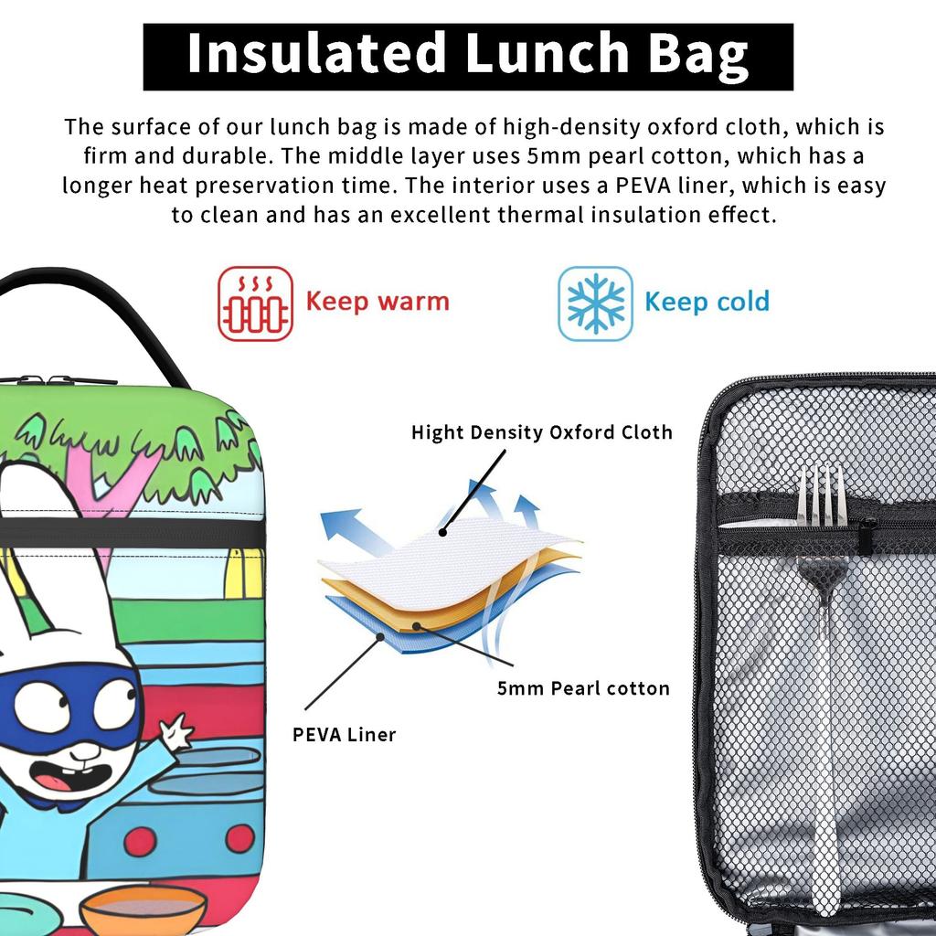Cute Bunny Simons Super Rabbit Insulated Lunch Bag Portable Meal Container Cooler Bag Tote Lunch Box Office Outdoor Food Bag