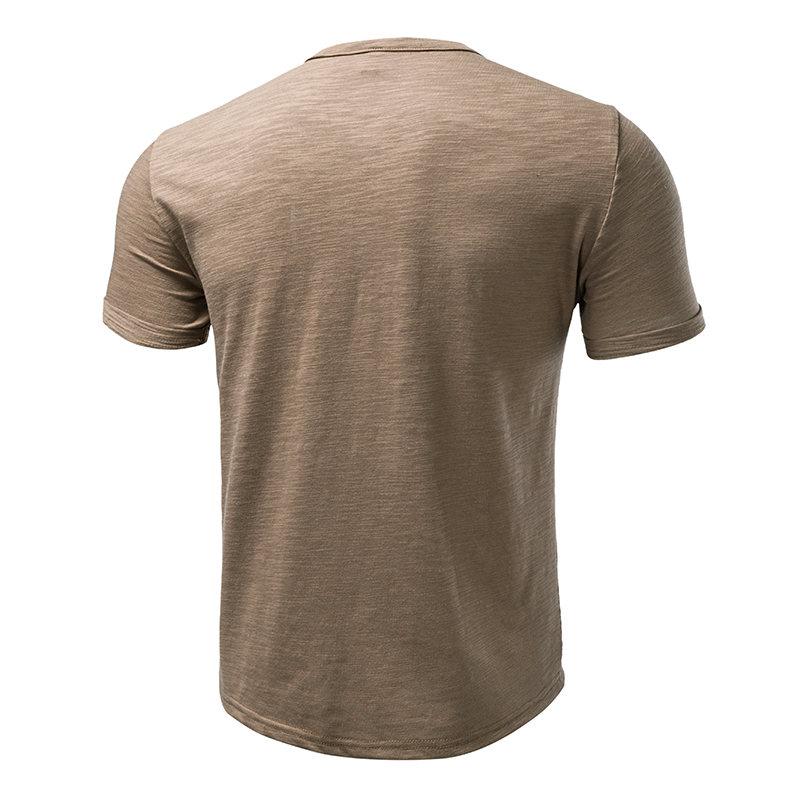 Men's Summer Hip Hop Streetwear Solid Color T-Shirts Bamboo-Handled Henry Collar Casual Button Short Sleeve Top Tees