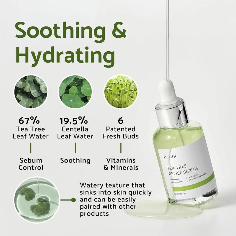 IUNIK Arbre à Thé 67% Apaisant Sérum Visage Végan 50ml - Non Collant