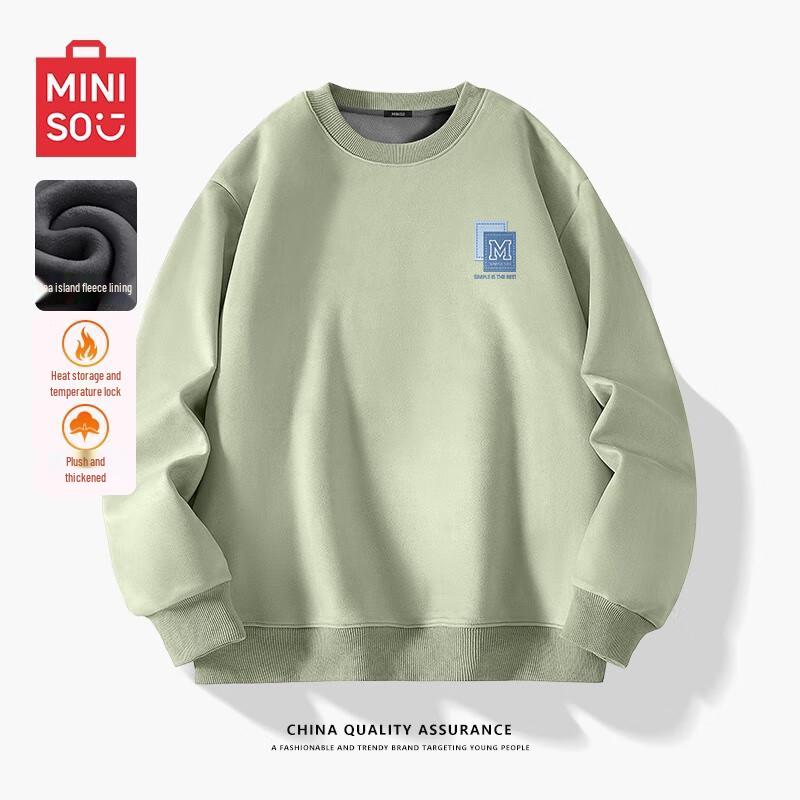 MINISO Men s Fleece-Lined Faux Suede Round Neck Sweatshirt 2XL