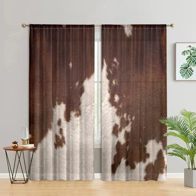 2 Pieces, Brown Cowhide Animal Skin Curtains -30% Blackout - Suitable for Living Room, Kitchen and Home Decoration