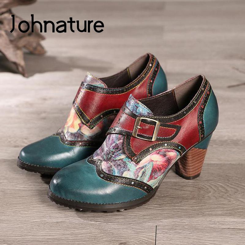 

Johnature туфли-лодочки в стиле ретро, ​​женская обувь, разноцветная осенняя женская обувь из натуральной кожи с круглым носком и пряжкой на ремешке, женская обувь ручной работы