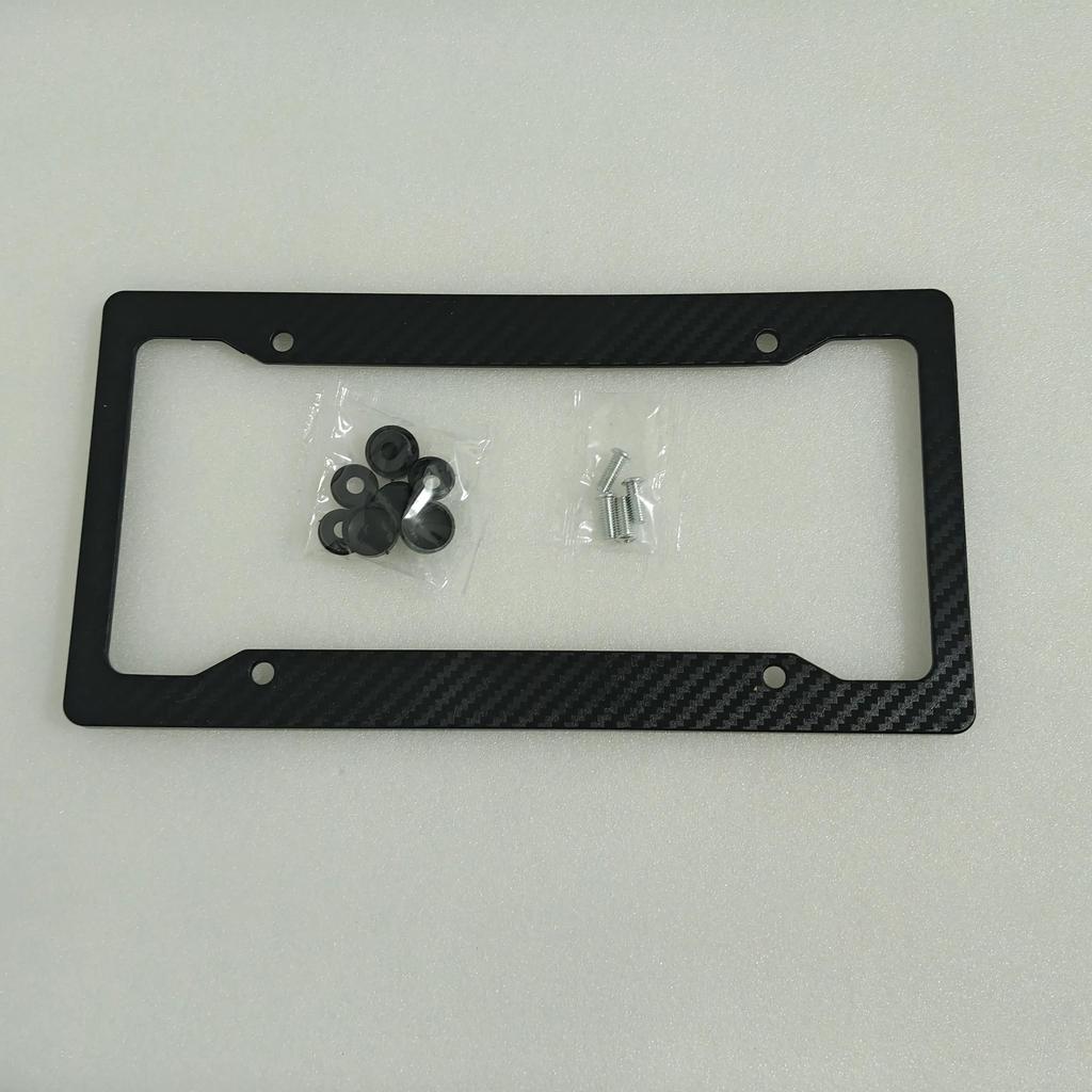 2/1Set Universal Carbon Pattern Plastic License Plate Frame Bracket With Standard Mount Screw Kits Auto Plate Decor Parts License Plate Covers Frames