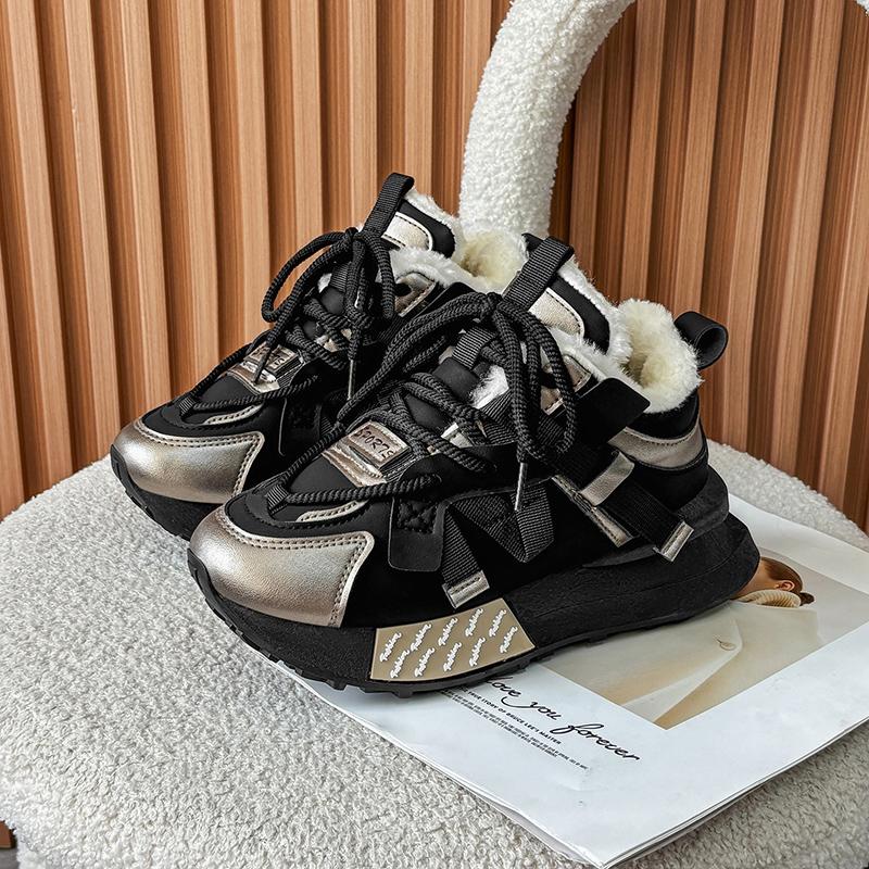 TUINANLE Women's Winter Sneakers Outdoor Anti-Slip Warm Plush Lined Running Shoes Casual Lace-Up Faux Leather Sports Shoes Plus Size for Female