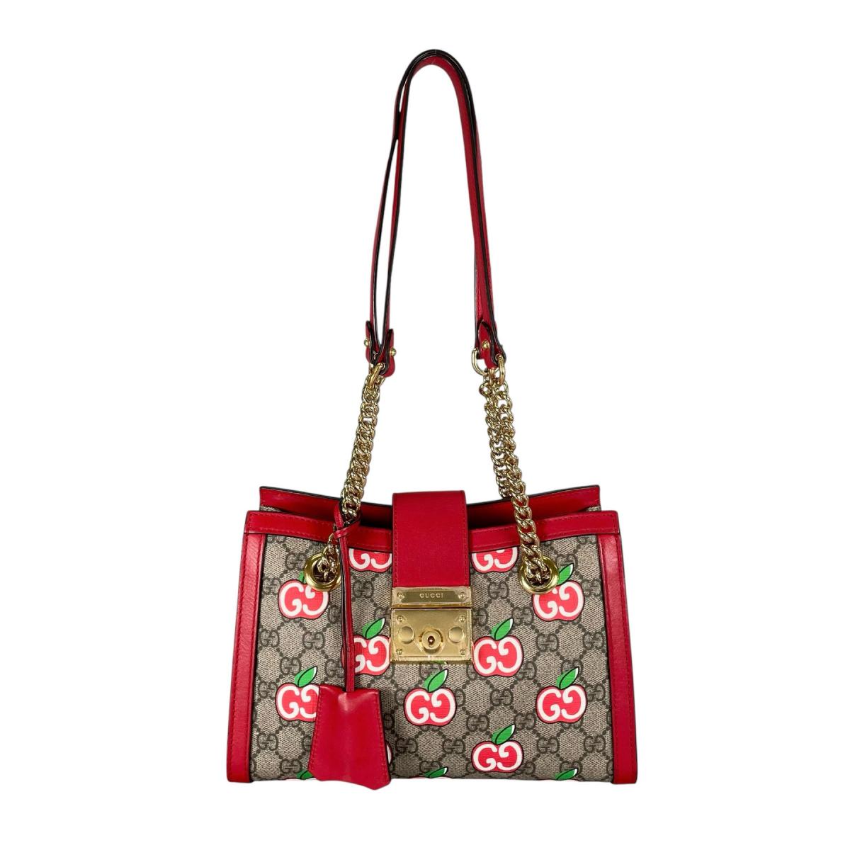 

GUCCI GG Apple Padlock Shoulder Bag GG canvas beige x red x multicolor 498156 Used