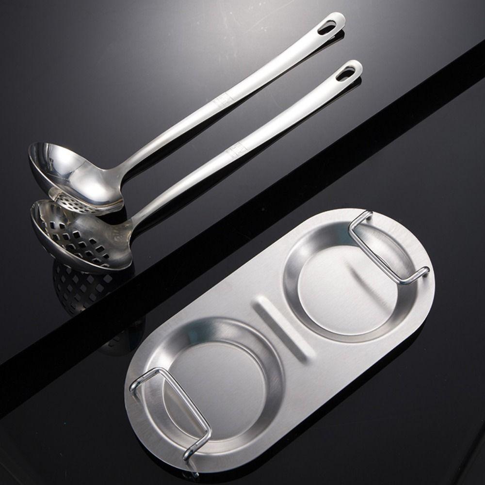 Stainless Steel Colander Storage Rack Double Hole Spoon Rest Serving Spoon Rack  Tableware