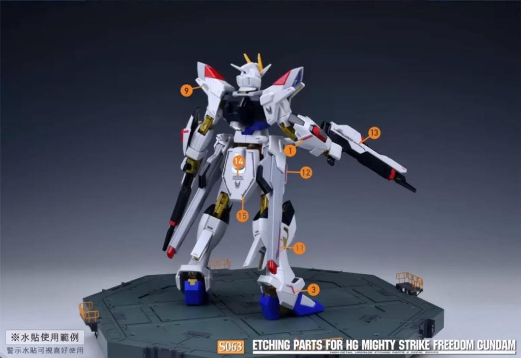 HG 1/144 Mighty Strike Freedom Gundam Custom Detail Up High-Quality Stainless Steel Parts with Water-Transfer Decals