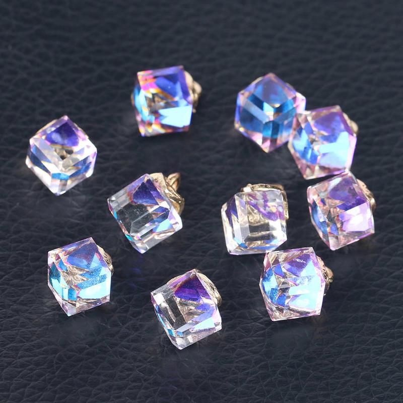 10pcs Cube Glass Loose Beads Square Shape 2mm Hole Crystal Beads for Jewelry Making Beadwork DIY