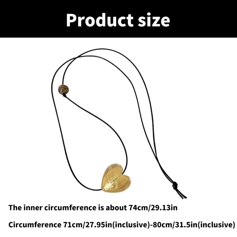 Elegant Handmade Colored Glaze Heart Choker Adjustable Black PU Leather Chain Necklace Trendy Accessory for Ladies