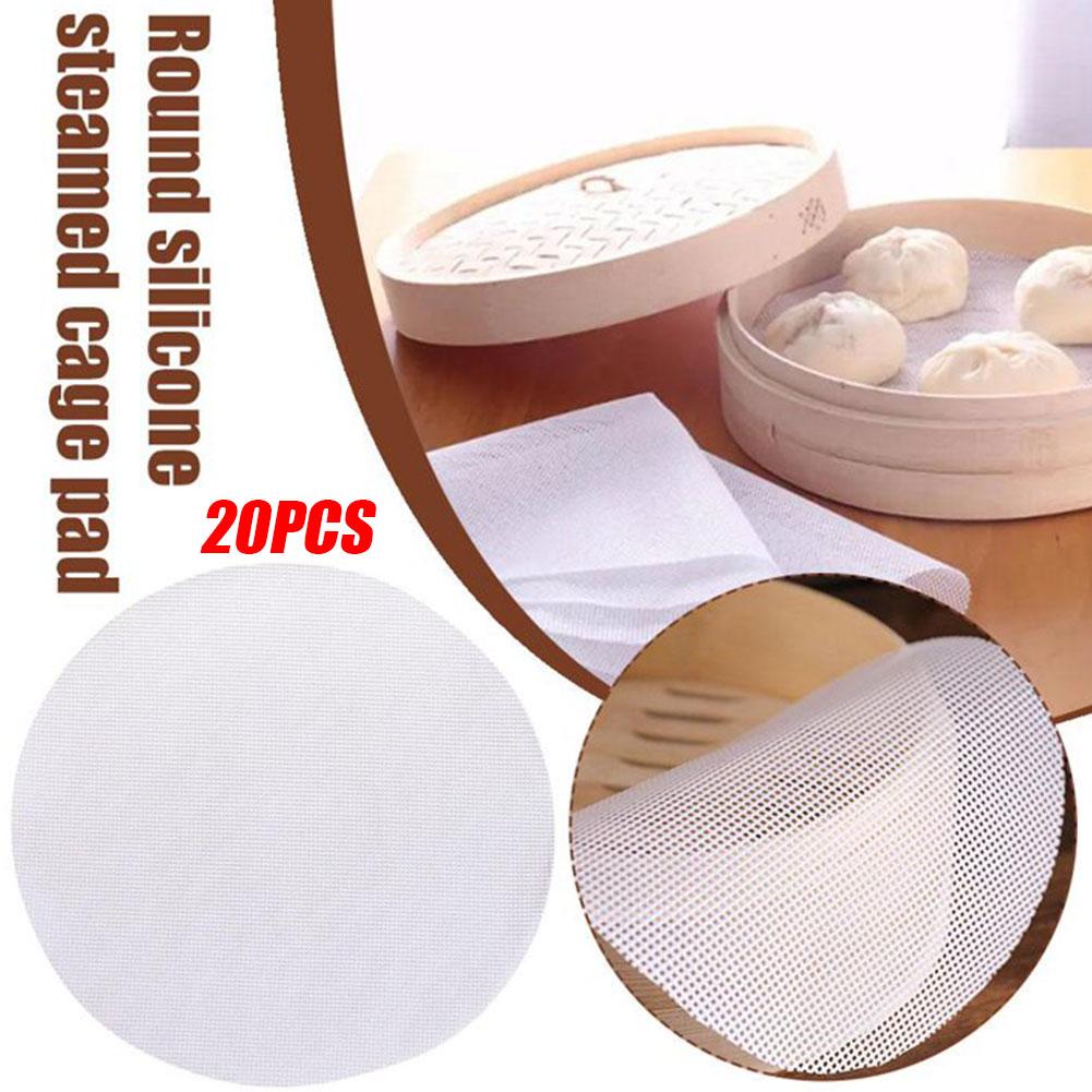 20Pcs 12 Inch Round Silicone Steamer Liners Non-Stick Mesh Mat Reusable Steamer Pad For Bamboo Steamer Dim Sum Dumplings Bu U6B3