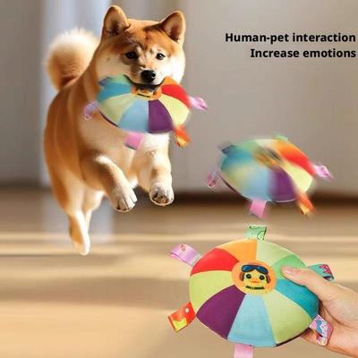 Funny Rainbow Plush Flying Saucer Dog Toys Outdoor Interactive Training Games Chew Toy Pets Flying Discs Toys Dog Accessories