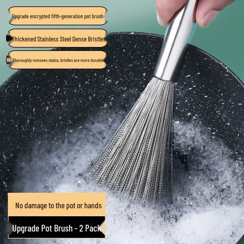 Nano Stainless Steel Pot Scrubber with Long Handle (2-Pack)