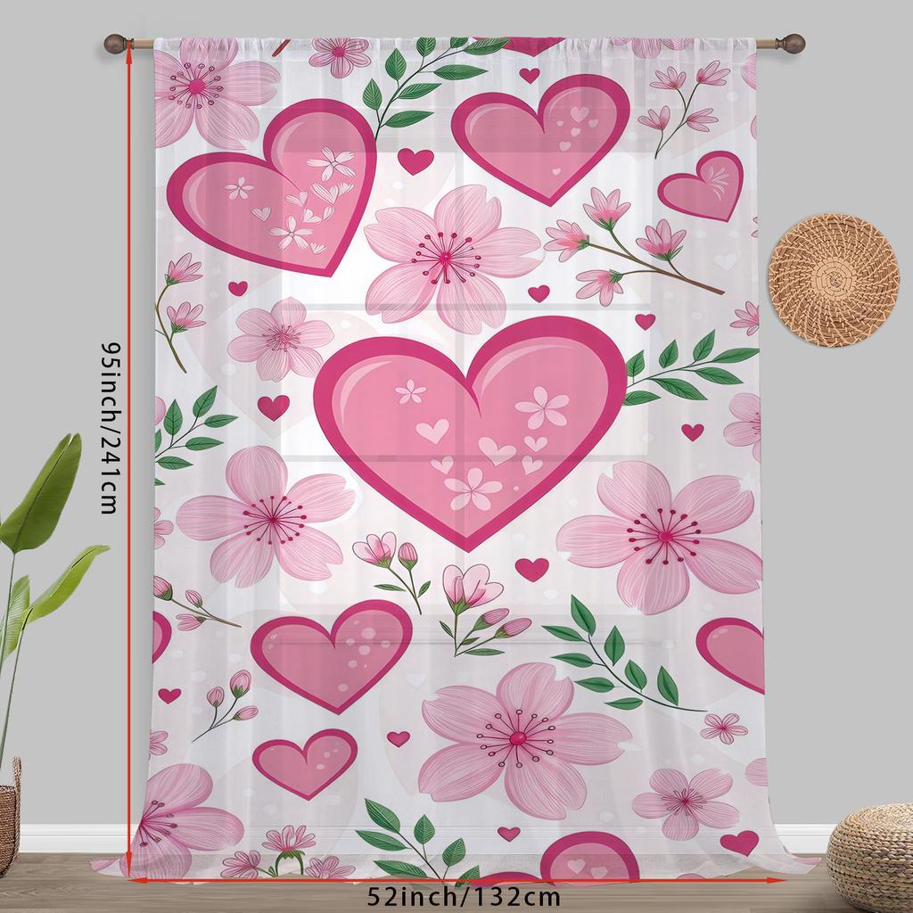 1PCS Pink Cherry Love Printed Cotton Curtain Sweet Spring Breeze   Valentine's Day   Bedroom Living Room   Curtains