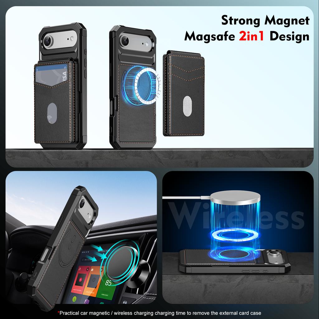 For iPhone Air Magnetic Case Detachable Card Slot Kickstand Leather + TPU Phone Cover