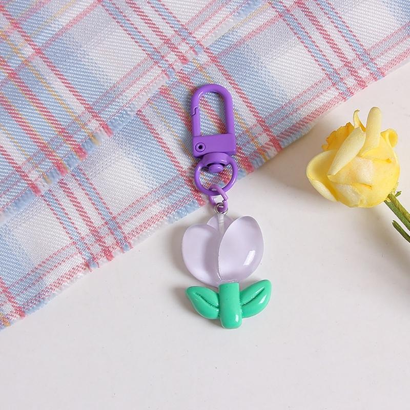 Colorful Resin Flower Keychain Charming Resin Flower Keychain with Tulips Designs for Bag Hanging Decoration