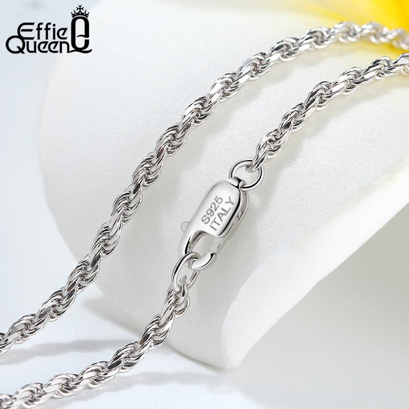 Effie Queen 1.2/1.5/1.7/2.3mm Rope Necklace Unisex Daily 925 Sterling Silver Twisted Rope Chain Collar Diamond Cut Jewelry SC29