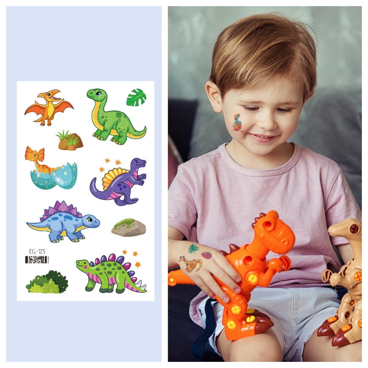 

1 лист детские блестящие наклейки игрушки динозавр поддельные татуировки наклейки детские наклейки на руку