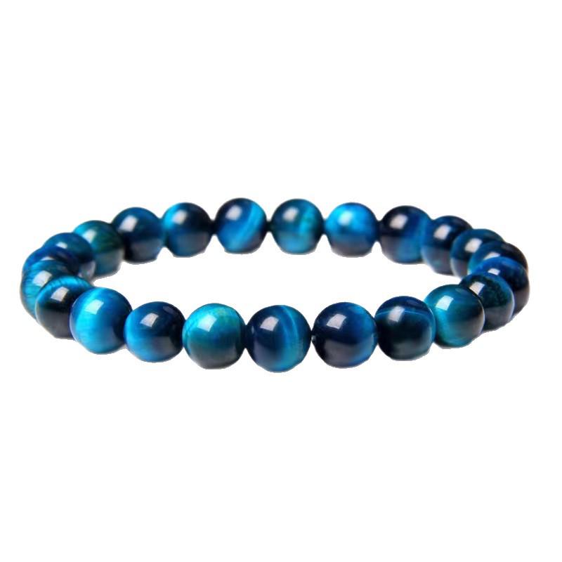 Blue Tiger's Eye Stone Men's Bracelet - Single Strand Cat's Eye Natural Hawk's Eye Stone.