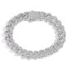 Hip Hop 14K Gold Plated Jewelry Spring Clasp 12mm Bling CZ Iced Out Cuban Link Chain Bracelet for Women and Men