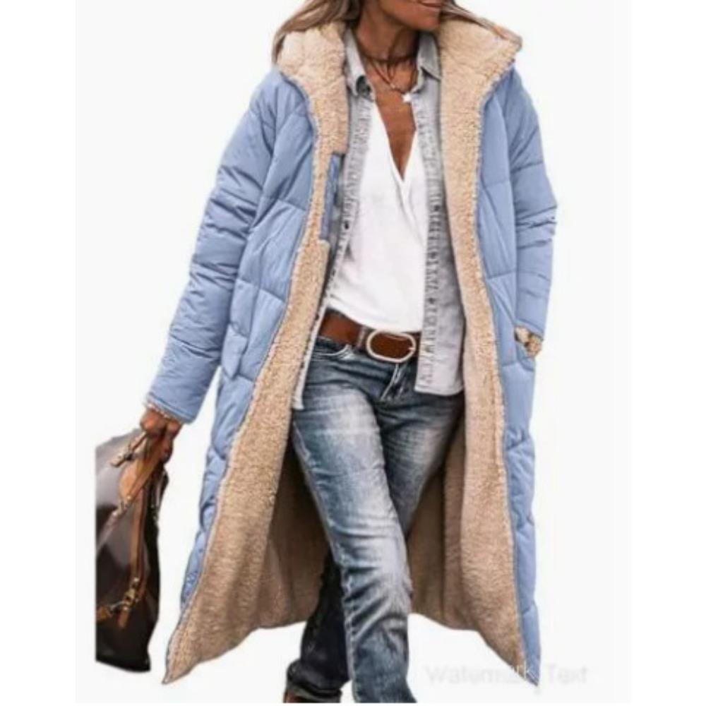 Solid Color Double-Sided Wear Hooded Cotton Coat, Thickened Slim Fit Long Sleeve Long Open Front Jacket