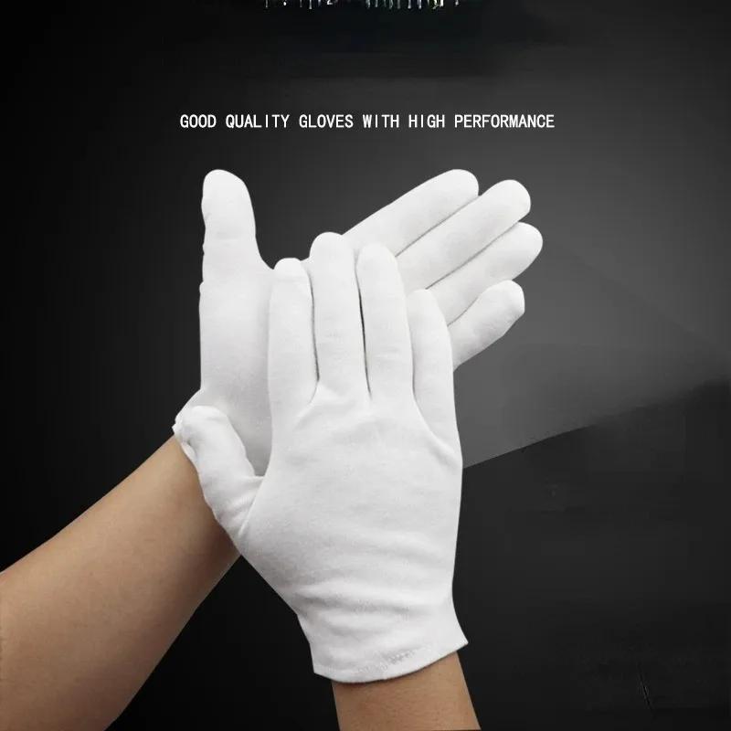 12Pairs White Cotton Work Gloves for Dry Hands Handling Film SPA Gloves Ceremonial High Stretch Gloves Household Cleaning Tools