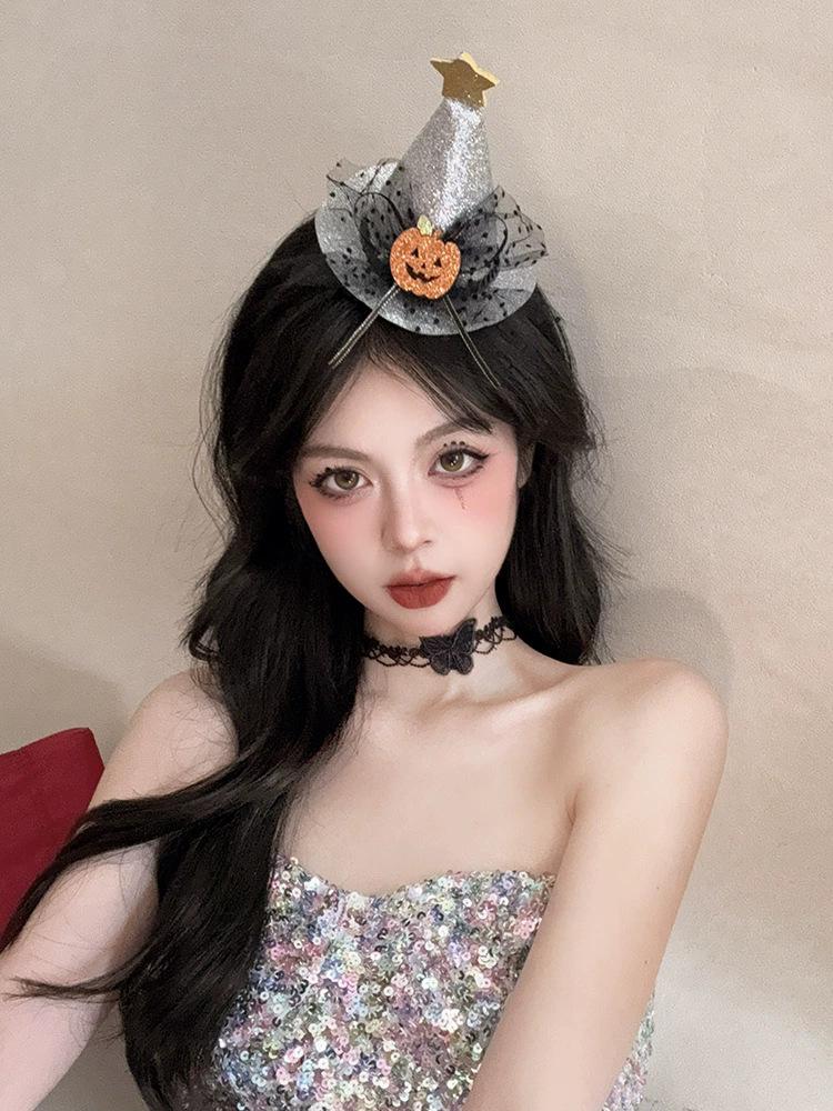 Halloween-Serie~ Kleiner Hexe Kürbiskopf-Haarreif Dunkle Lustige Haarspange Spinne Lustige Spitze Schleife Haarspange