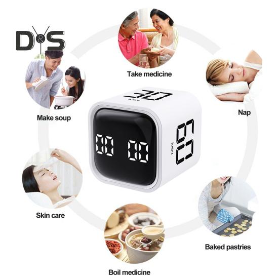 Produktivitet Kub Timer Gravity Sensor Vänd LED-skärm 4 förinställd tid Dubbla lägen Tidshantering Nedräkning Matlagning Student Studie Mini Digital