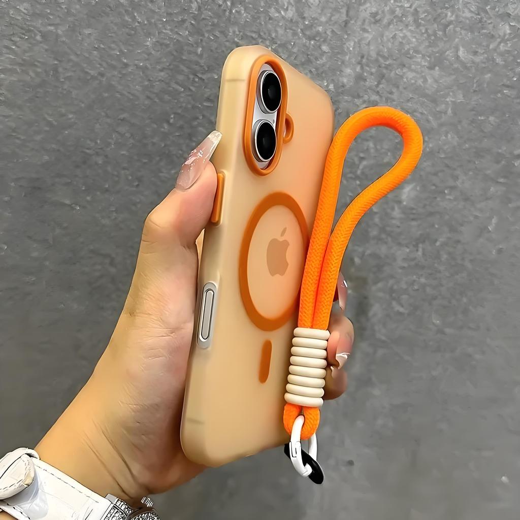 Contrast Lanyard Candy Color Case for Magsafe for iPhone 17 16 15 14 Plus 11 12 13 Pro Max 16e Hand Wrist Strap Matte Soft Cover