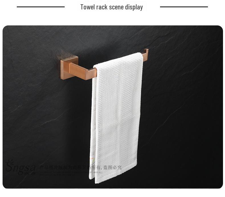 Brushed Rose Gold 304 Stainless Steel Bathroom Set: Towel Rack, Towel Ring, Paper Towel Holder, Hook.
