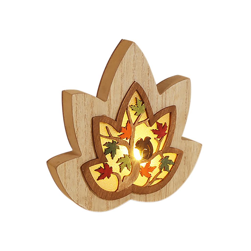 Wooden Ornaments With LED Light Squirrels Owls Hedgehogs Shape Carving Art Crafts Desktop Decoration For Thanksgiving Harvest Festival